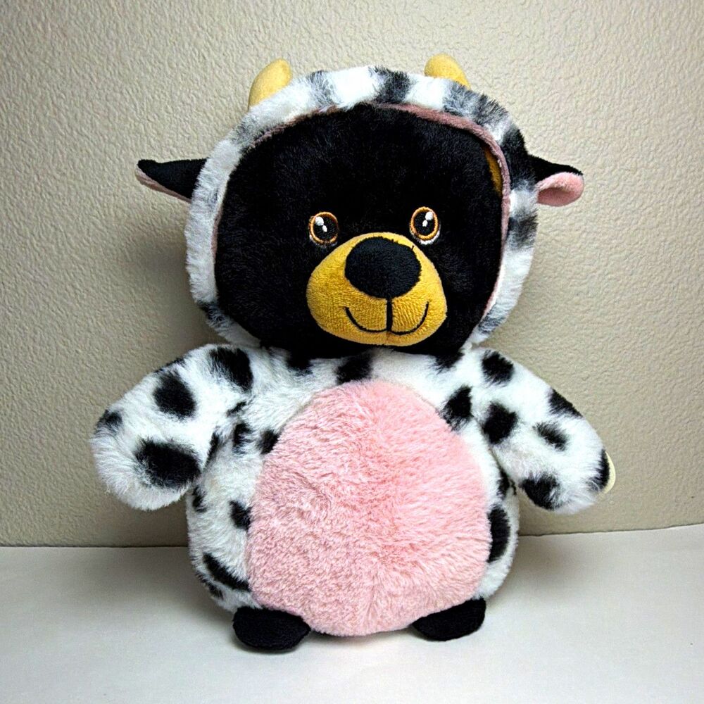 Wishpets Cow Plush Stuffed Animal Black White Pink w/ Tags 11”